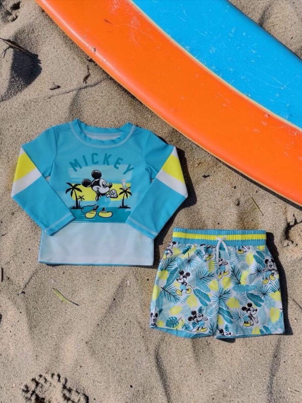 Disney Jr Mickey Mouse Boys 2pc Rash Guard Swim Set Blue UPF 50+ Size 18M-4T.